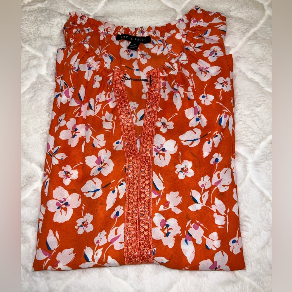 Zac & Rachel floral top with crochet and chain detail. Flowy & flattering.